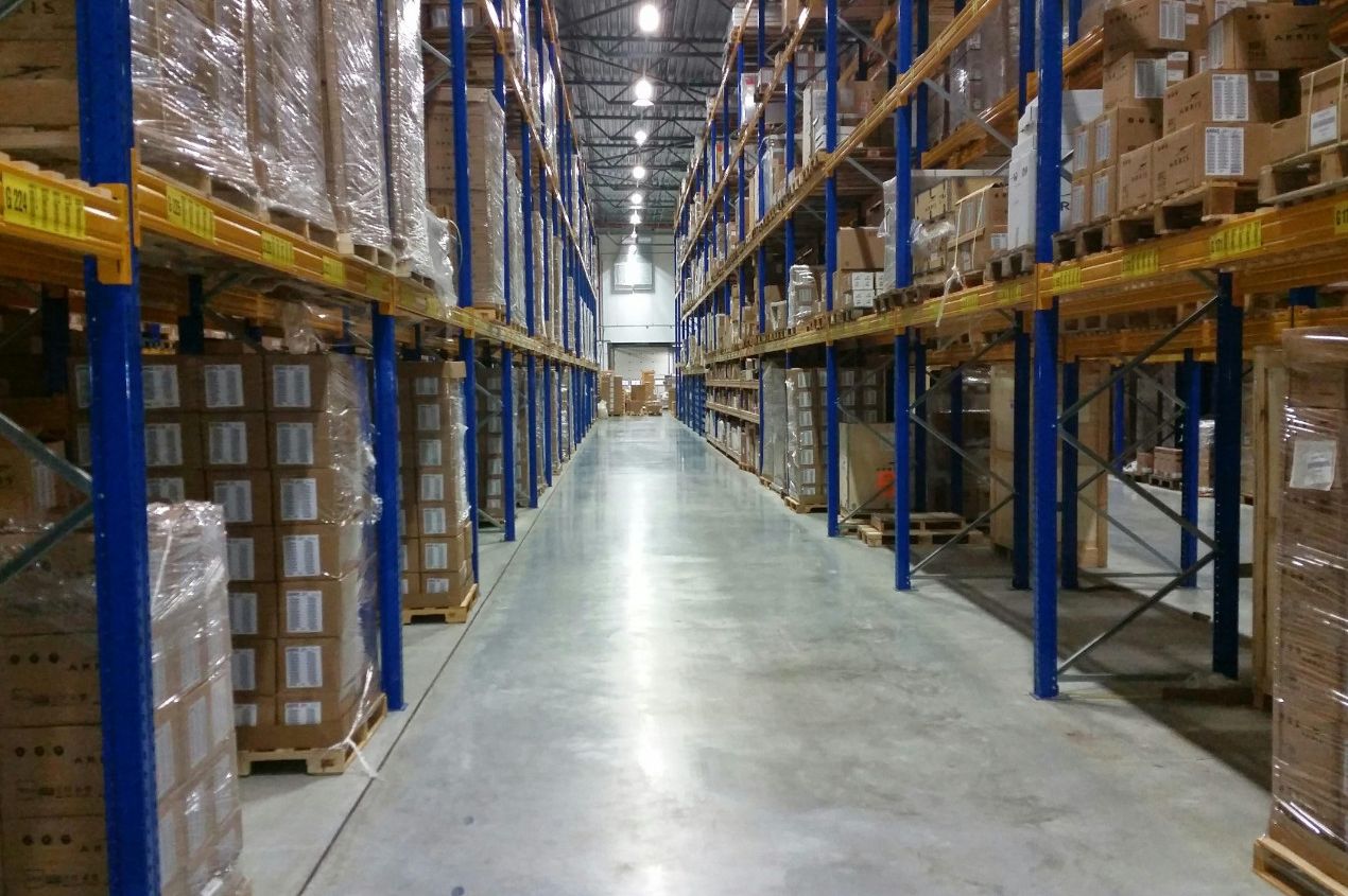 Organised pallet racking system inside UKFM's secure South East London storage facility
